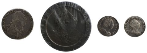 George III Silver Shilling1787Draped laureate bust, right, no stop over head / Crowned cruciform