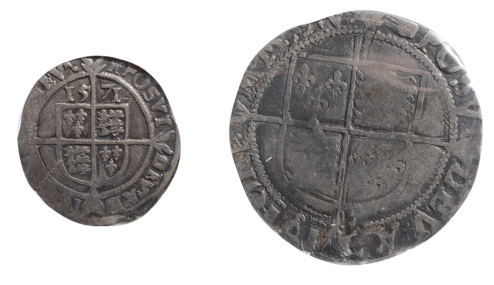 Elizabeth I (1558-1603) silver three pence 1561 and shillingfirst third and fourth issue mint mark - Image 2 of 2