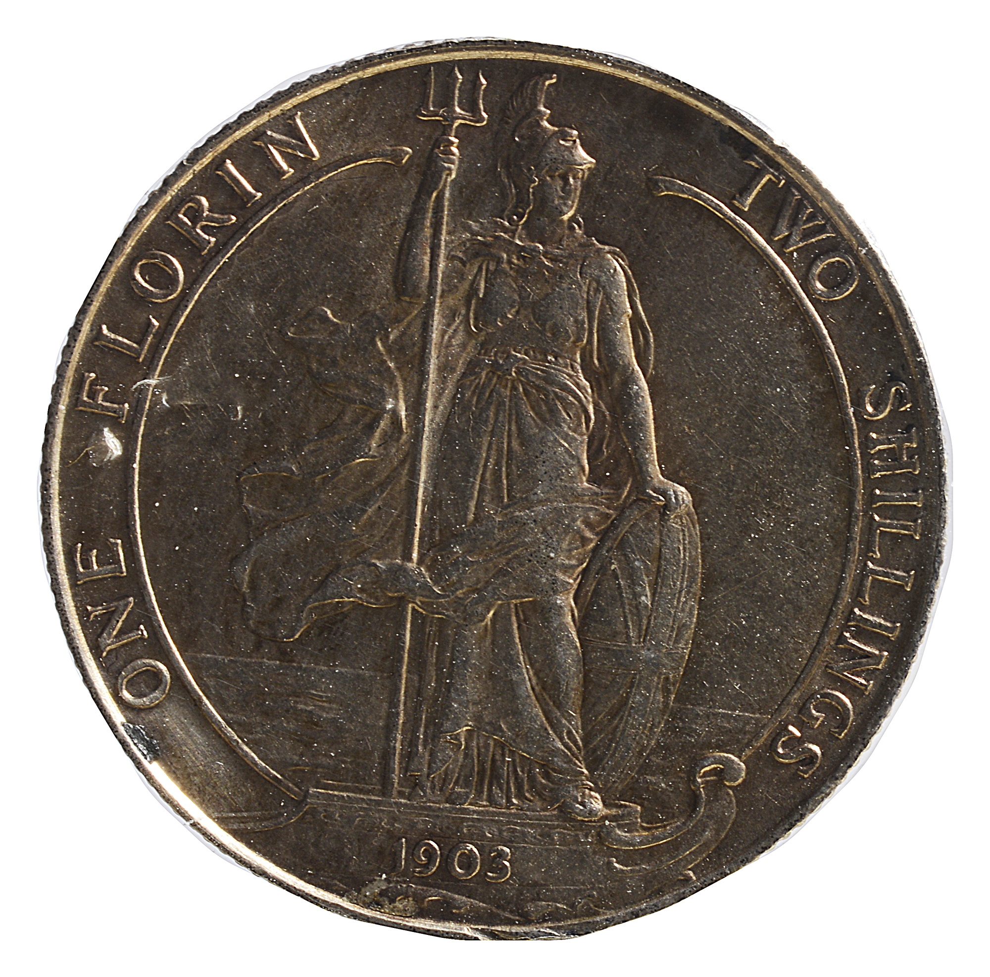 Edward VII Silver Florin1903Bare head, right / Britanna standing on ship prow holding trident and - Image 2 of 2