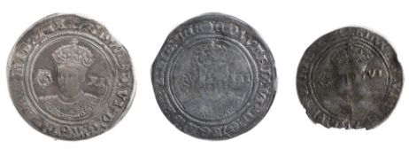 Edward VI (1547-1553) silver shillings and a sixpence first 3rd period, London Mint, mint mark