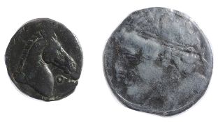Sardinia AE Shekel (?)Sardinia, 3rd century BCWreathed head of Tanit left / Head of horse
