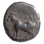 Bithynia, Kalchedon Silver drachmearly 4th century BCBull standing left on ear of coin with KAAX