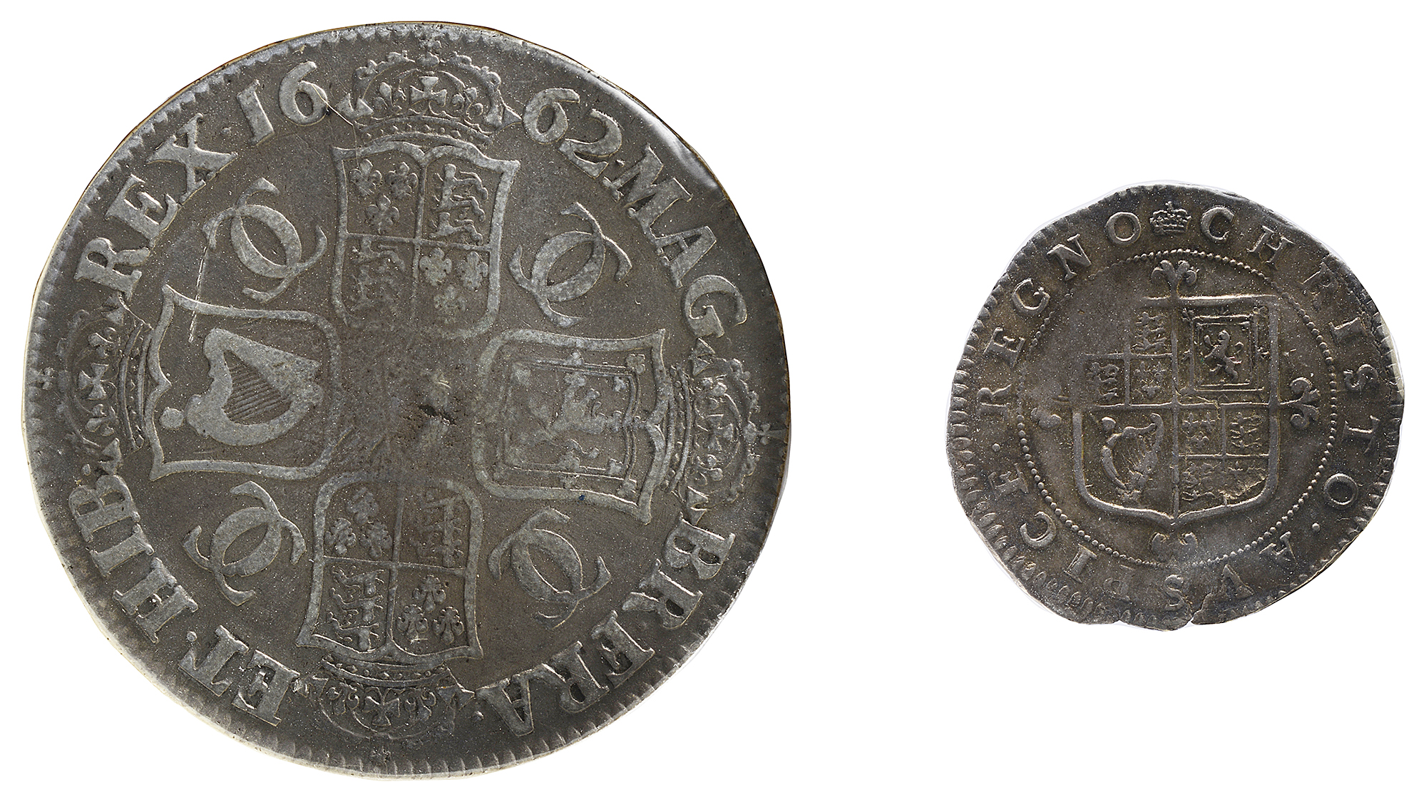 Charles II Silver Crown1662Bust, right, rose below / Crowned cruciform shields, interlinked C's in - Image 2 of 2