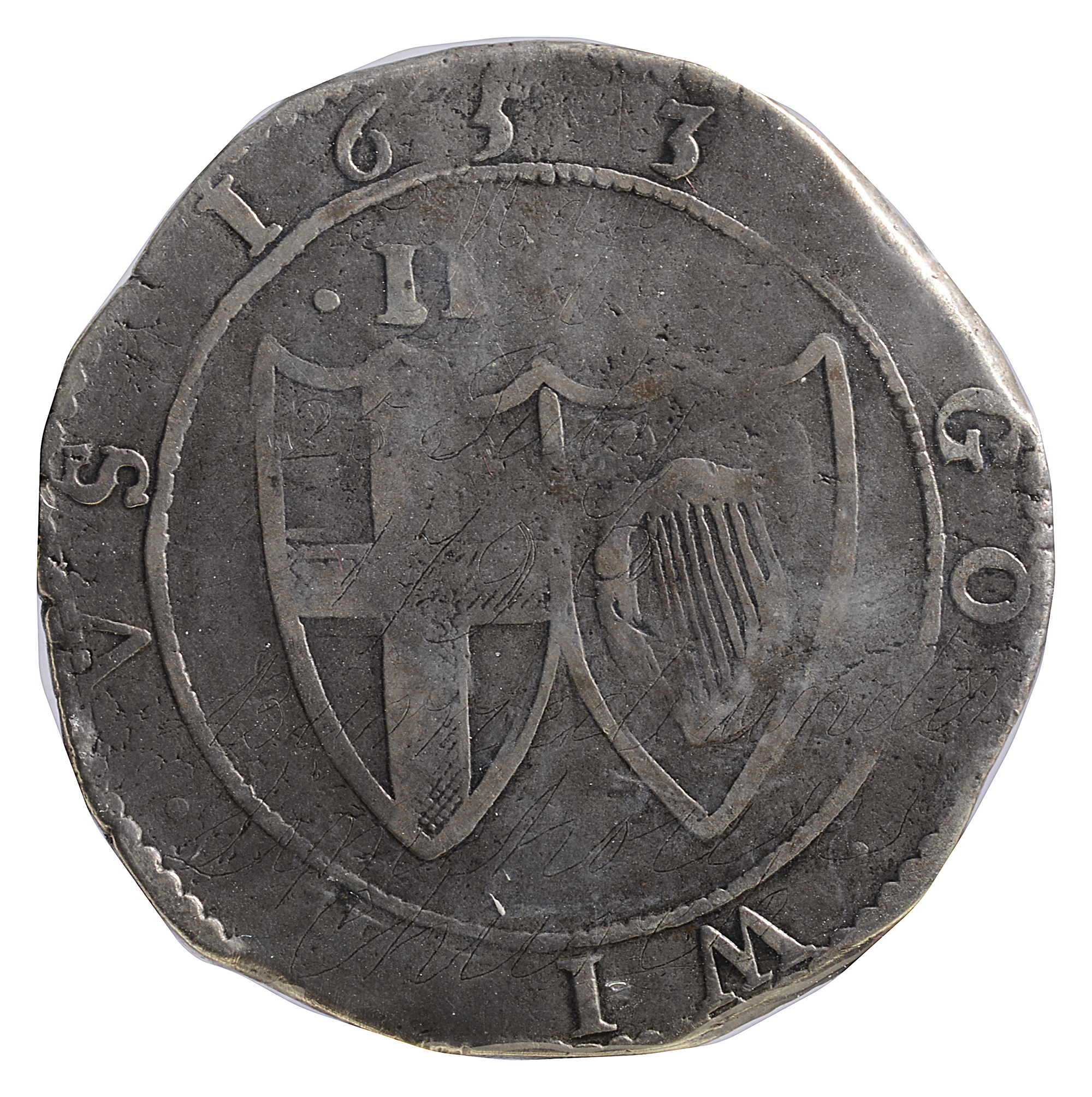 Commonwealth Silver Halfcrown1653.English shield within laurel and palm branch, with legends in - Image 2 of 2