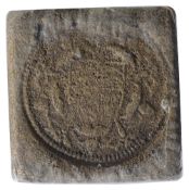 A square coin weight c.1600Royal Arms on a double rose / Crown over XXX with S below.20 mm x 20