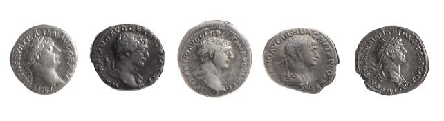 Five early 2nd century AD Imperial Roman silver denarii from the reign of Trajanfirst Rome, 102