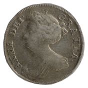 Queen Anne Silver Halfcrown1707, Septimo edgeDraped bust, left / Crowned shields cruciformDiameter