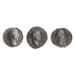 Three 2nd century AD Imperial Roman silver denarii first Lucius Verus, Rome, 161/162 AD L VERVS