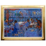 John Mackie (Scottish, b.1953)'Venetian restaurant', oil on canvas