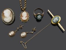 A collection of cameo jewellery