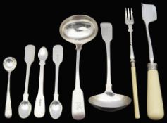 A pair of William IV silver fiddle pattern sauce ladles, and other silver and plated items