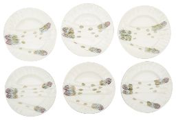 A set of six late 19th century French Majolica Keller et Guerin Luneville asparagus plates c.1890