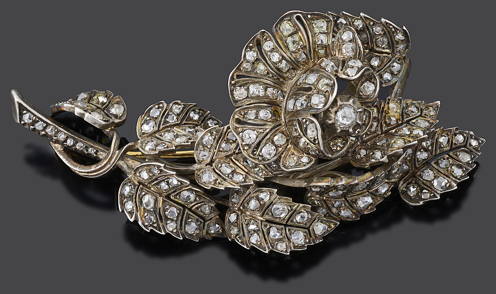 A large 19th Century en tremblant diamond set rose brooch