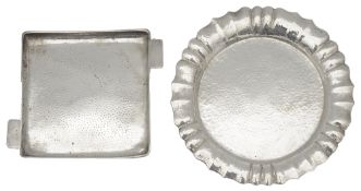 An early 20th century Austrian .800 Secessionist small silver tray and a plannished dish