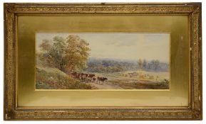 British School (19th c) 'Corn fields', watercolour on paper, framed