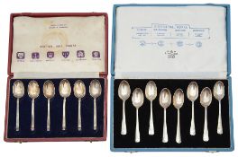 Two cased sets of silver teaspoons