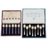 Two cased sets of silver teaspoons