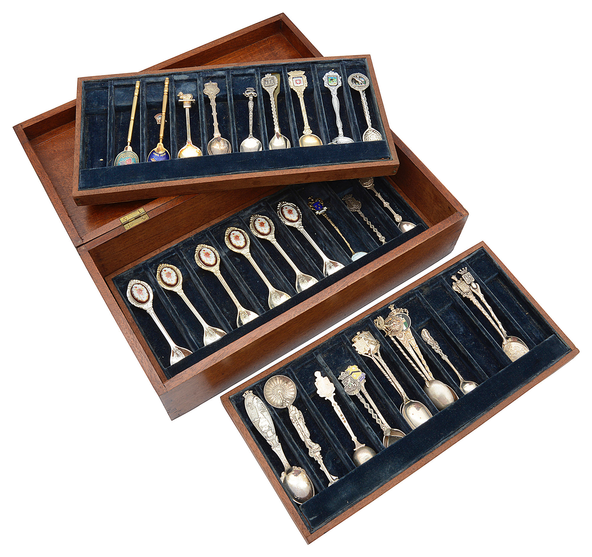 A collection of silver and silver plated souvenir coffee spoons