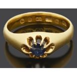 A late Victorian single stone sapphire set ring