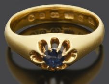 A late Victorian single stone sapphire set ring