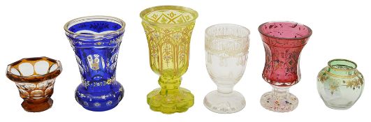 Six late 19th century Bohemian glass spa beakers and other glass,