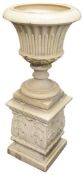 A Leeds Fireclay Co. LEFCO Ware garden urn on plinth c.1900