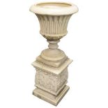 A Leeds Fireclay Co. LEFCO Ware garden urn on plinth c.1900