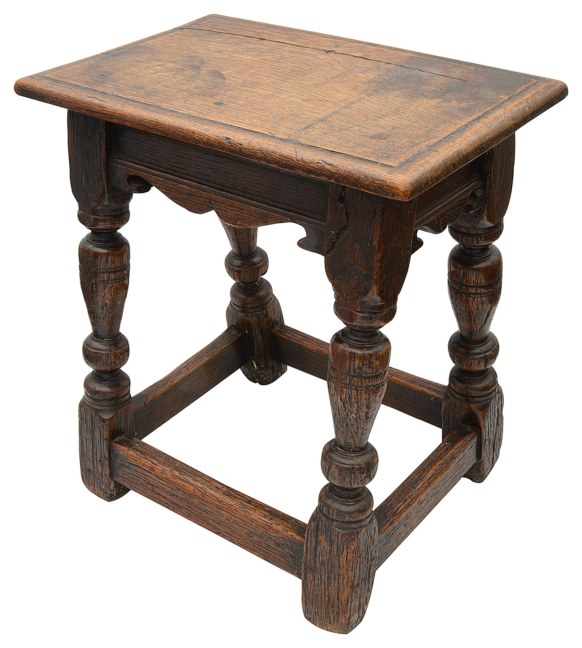 A 19th century oak joint stool in 17th century style