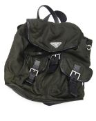 Prada small green rucksack with metal logo