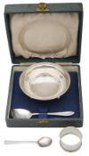 A George VI silver christening bowl and spoon