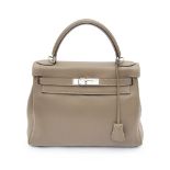 An Hermes Kelly 28 Retourne taupe leather bag