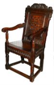 A 17th century carved oak Wainscot armchair