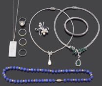 A collection of silver and costume jewellery