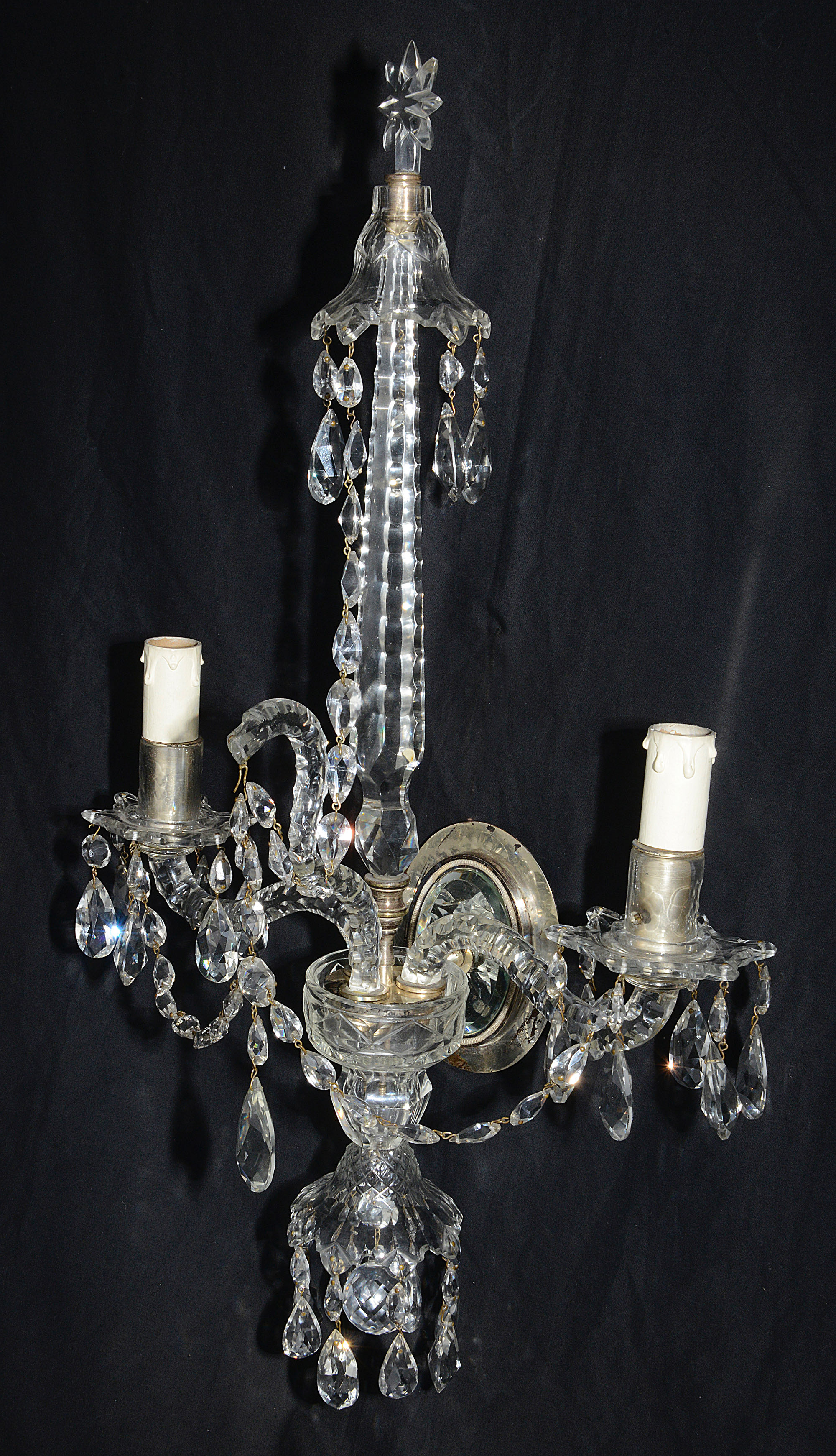 A set of four George III style cut glass twin light wall appliques - Image 2 of 2