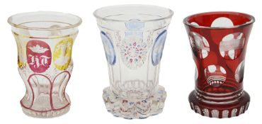 Three late 19th century Bohemian glass spa beakers