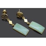 A pair of contemporary Chinese jade set drop earrings