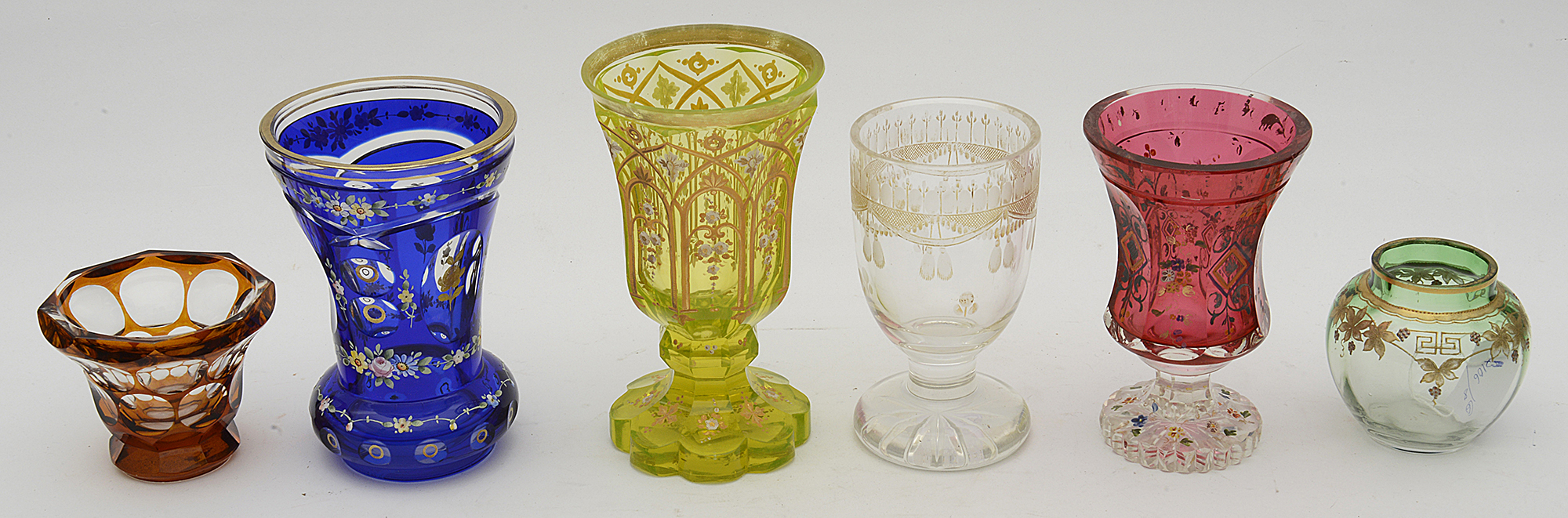 Six late 19th century Bohemian glass spa beakers and other glass, - Image 2 of 2