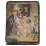 An early 20th century continental silver and enamel erotic cigarette case