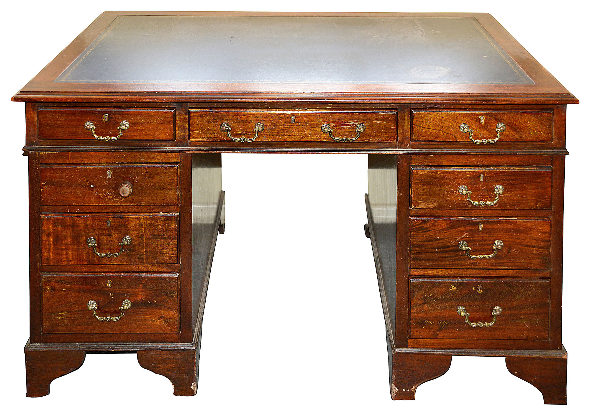 A large Victorian mahogany twin pedestal desk