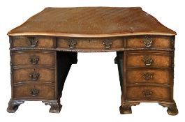 Gillow. An early 20th c. George II style walnut and burr walnut partners desk c.1900