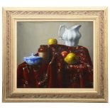 Israel Zohar (b.1945)'Still life with apple and pitcher' oil on canvas