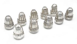 A matched set of ten Norwegian .830 silver novelty acorn form salt and pepper pots