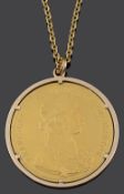 An Austrian 4 Ducat gold restrike coin in pendant mount on chain