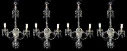 A set of four George III style cut glass twin light wall appliques