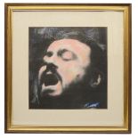 Harold Riley (British, b.1934) 'Luciano Pavarotti',charcoal and pastel