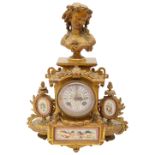 A late 19th century French Louis XVI style ormolu and Svres-style porcelain mounted mantle clock,