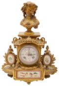 A late 19th century French Louis XVI style ormolu and Svres-style porcelain mounted mantle clock,