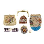 Three Victorian ladies beaded purses and related ladies items
