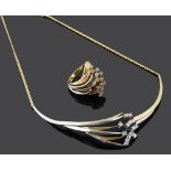 A Continental, contemporary 18ct gold diamond set necklace and matching ring
