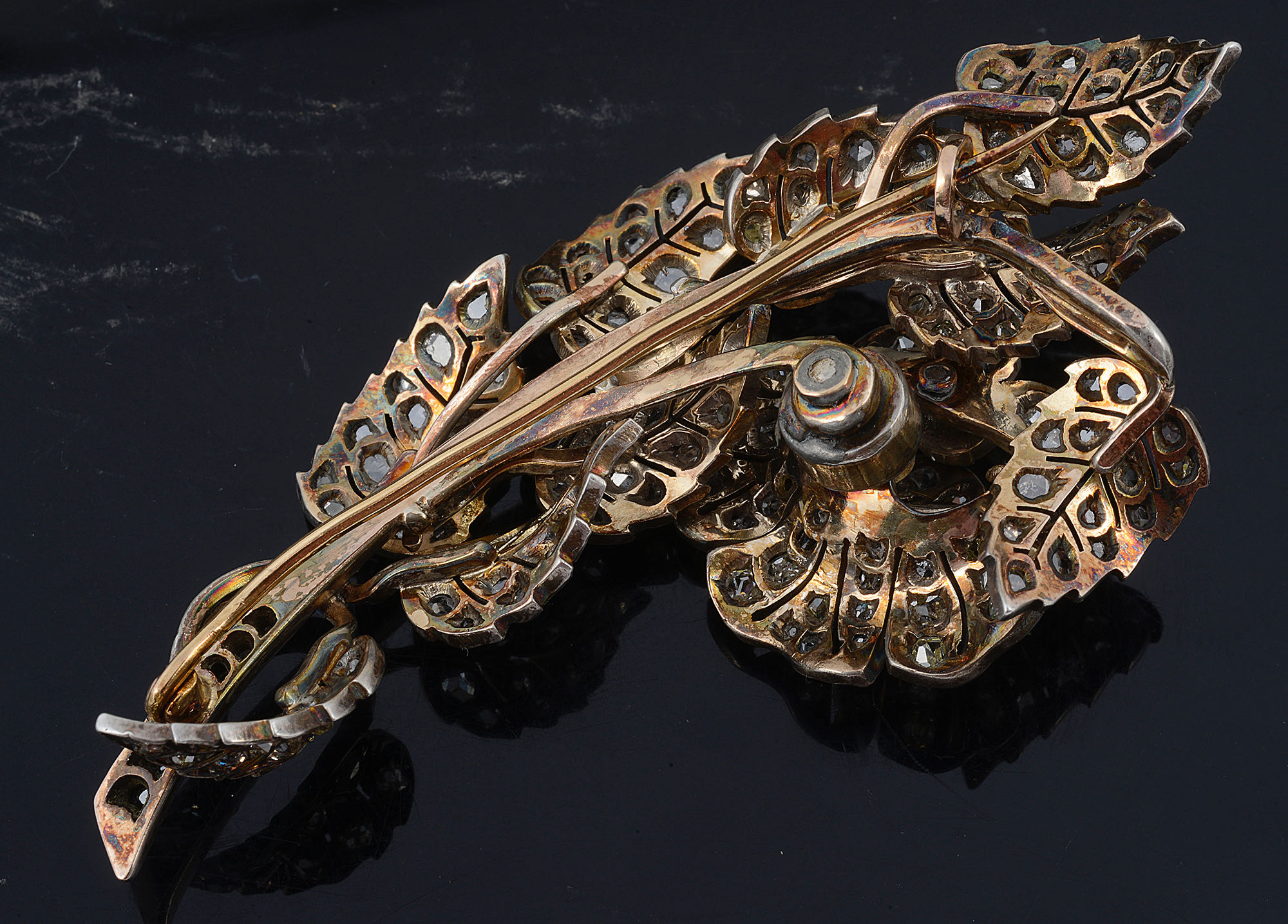 A large 19th Century en tremblant diamond set rose brooch - Image 2 of 2